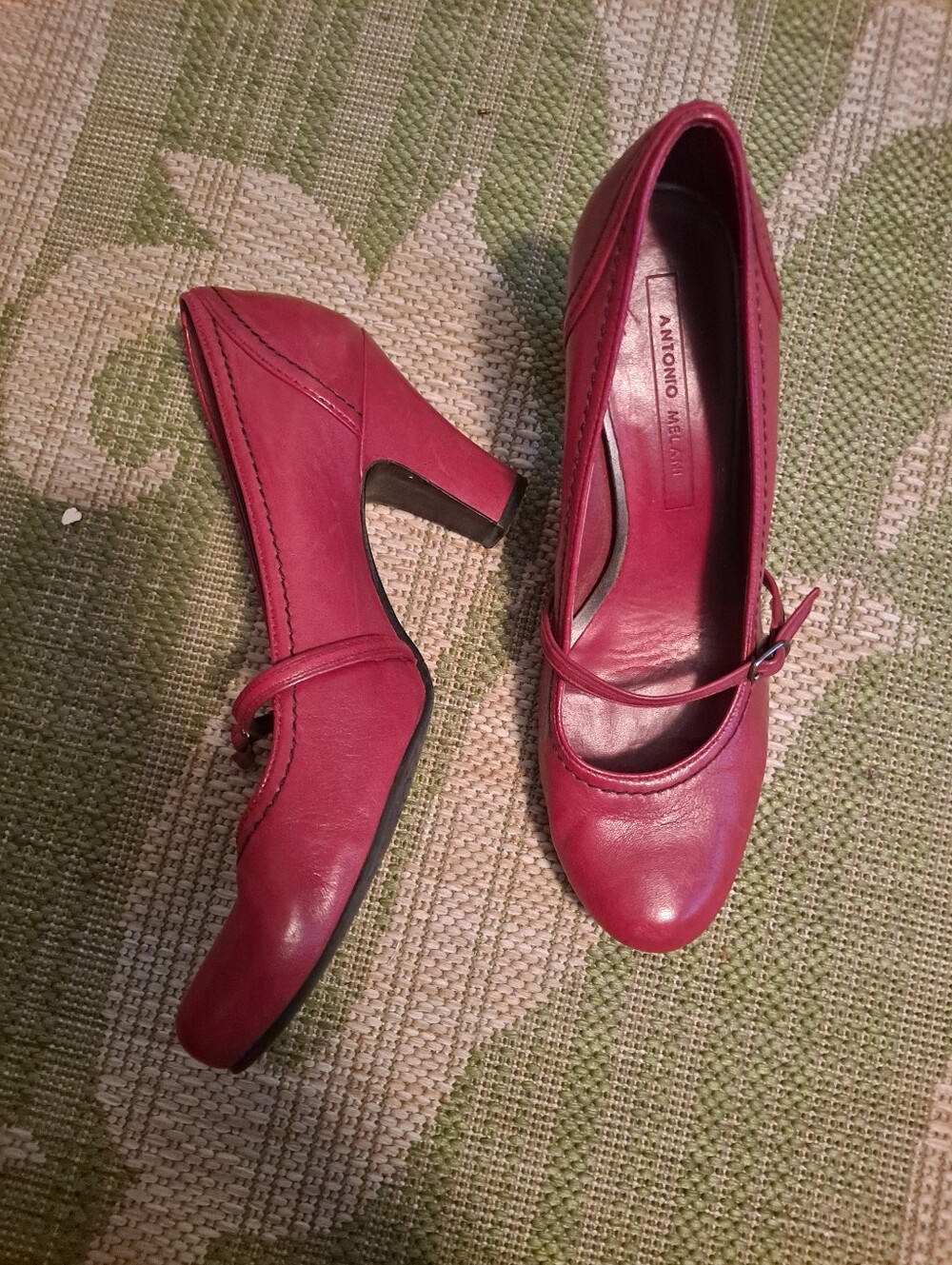 ANTONIO MELANI Red Mary Jane Leather Pumps - Picture 3 of 8